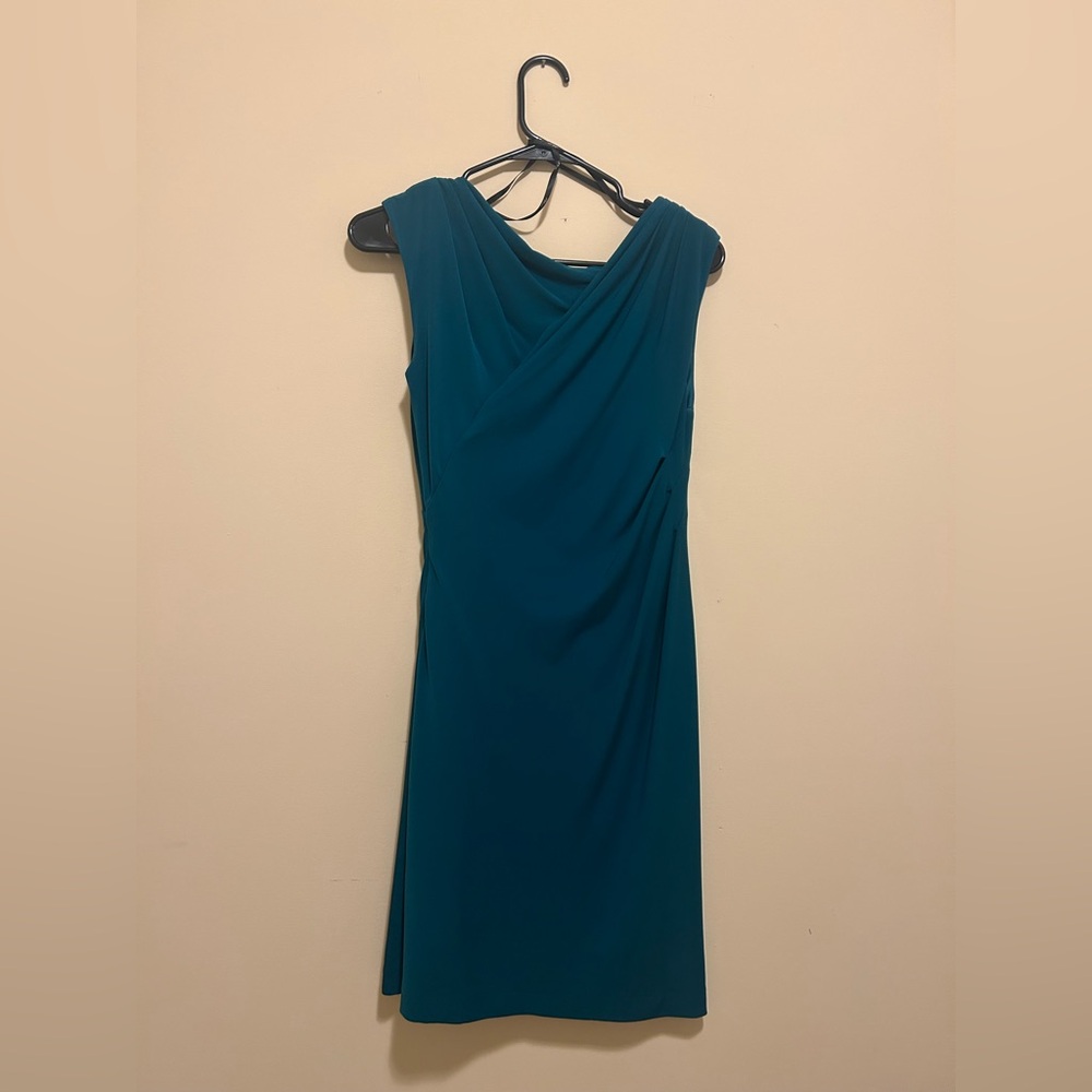 EUC Suzi Chin for Maggy Boutique Ruched Teal Dress
